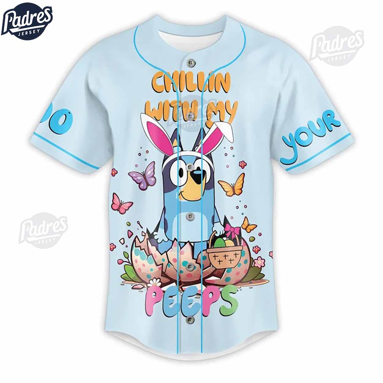 Custom Bluey Easter Is More Fun With My Peeps Chillin With My Peeps Baseball Jersey - Padres Jersey Oasis: Elevate Your Baseball Style Game