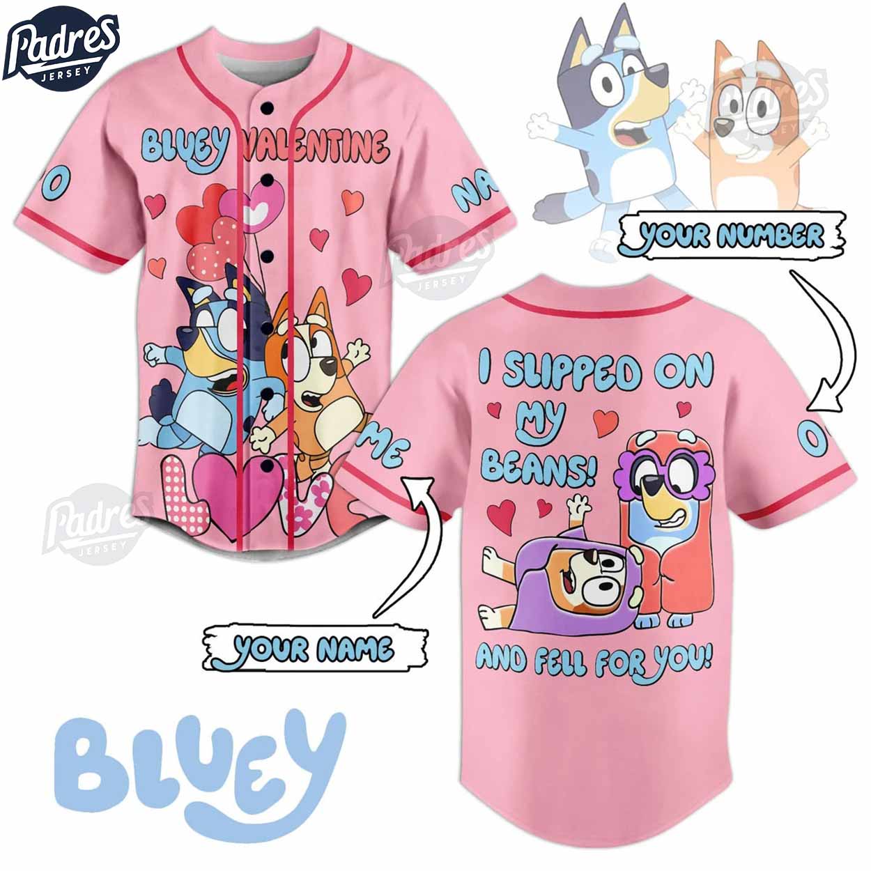 Custom Bluey Valentine Baseball Jersey - Padres Jersey Oasis: Elevate Your Baseball Style Game