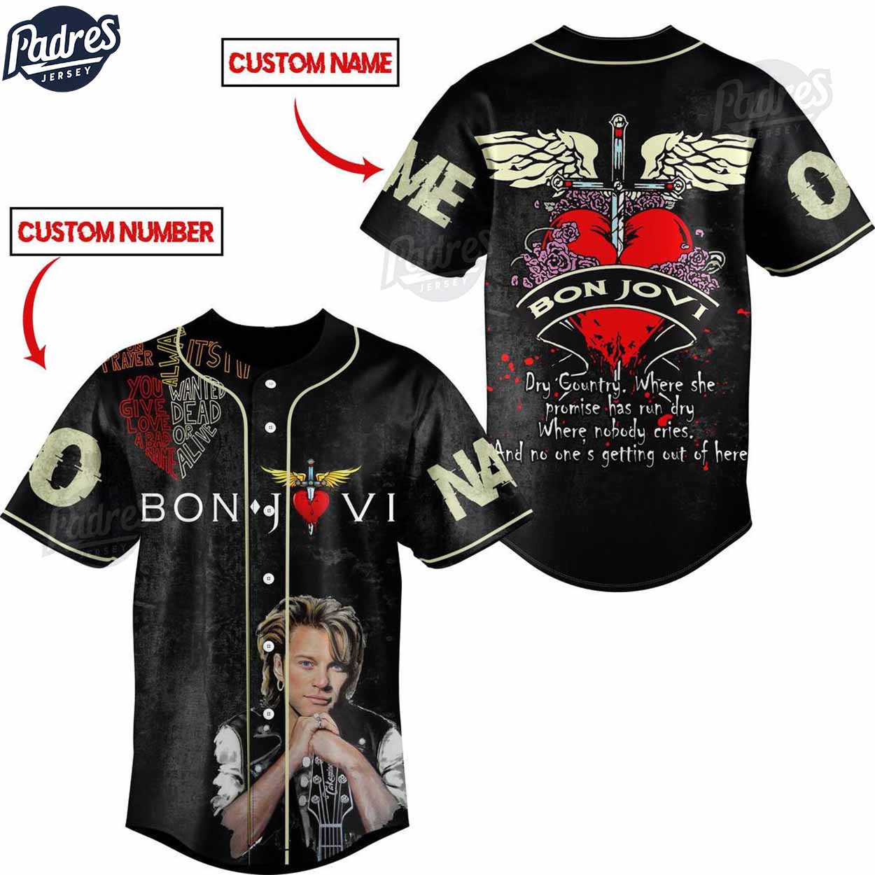 Custom Bon Jovi Dry County Baseball Jersey - Padres Jersey Oasis: Elevate Your Baseball Style Game
