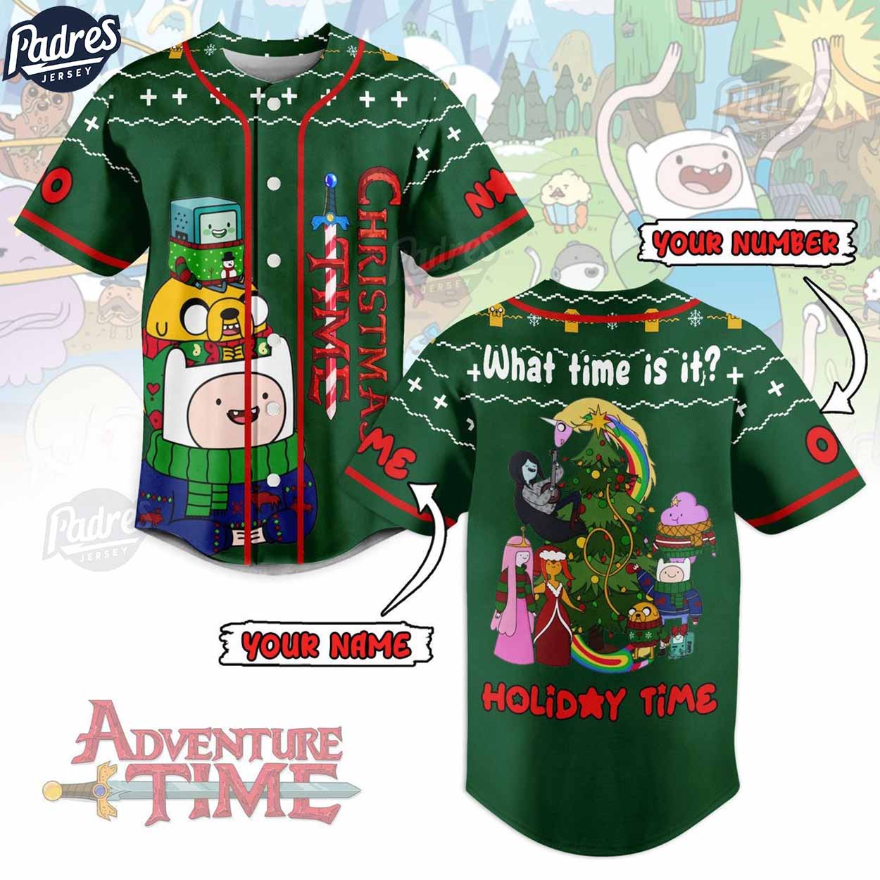 Custom Christmas Adventure Time Baseball Jersey - Padres Jersey Oasis: Elevate Your Baseball Style Game