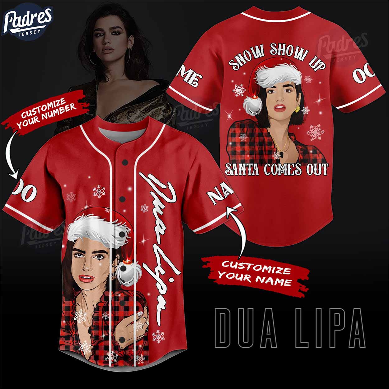 Custom Christmas Dua Lipa Baseball Jersey Style - Padres Jersey Oasis: Elevate Your Baseball Style Game