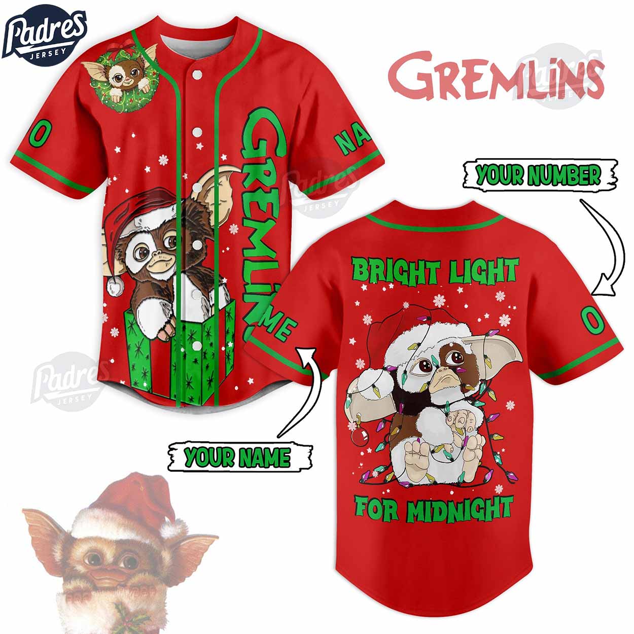 Custom Christmas Gremlins Gizmo Baseball Jersey - Padres Jersey Oasis: Elevate Your Baseball Style Game