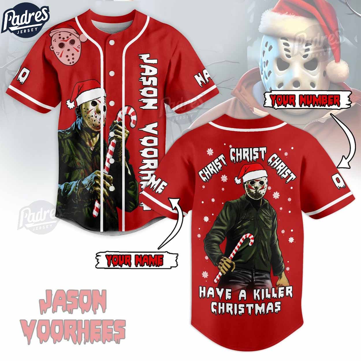 Custom Christmas Jason Voorhees Baseball Jersey Style - Padres Jersey Oasis: Elevate Your Baseball Style Game