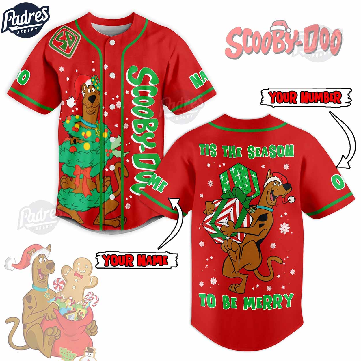 Custom Christmas Scooby-Doo Tis The Season To Be Merry Baseball Jersey - Padres Jersey Oasis: Elevate Your Baseball Style Game