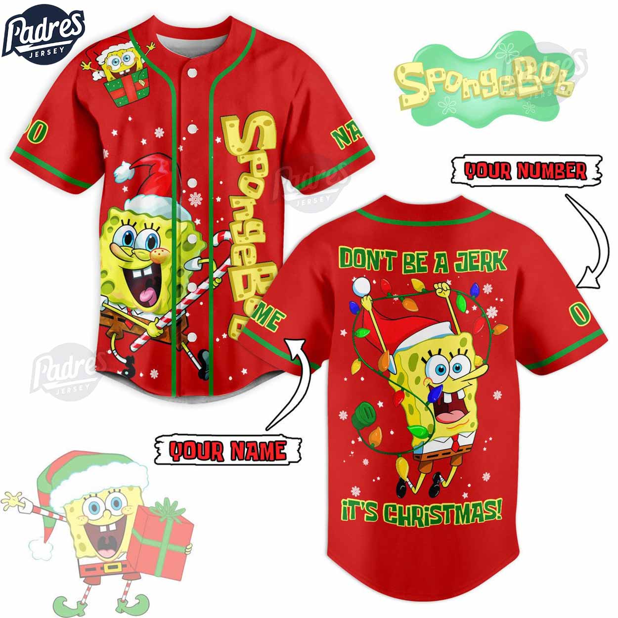 Custom Christmas Spongebob Squartens Baseball Jersey - Padres Jersey Oasis: Elevate Your Baseball Style Game