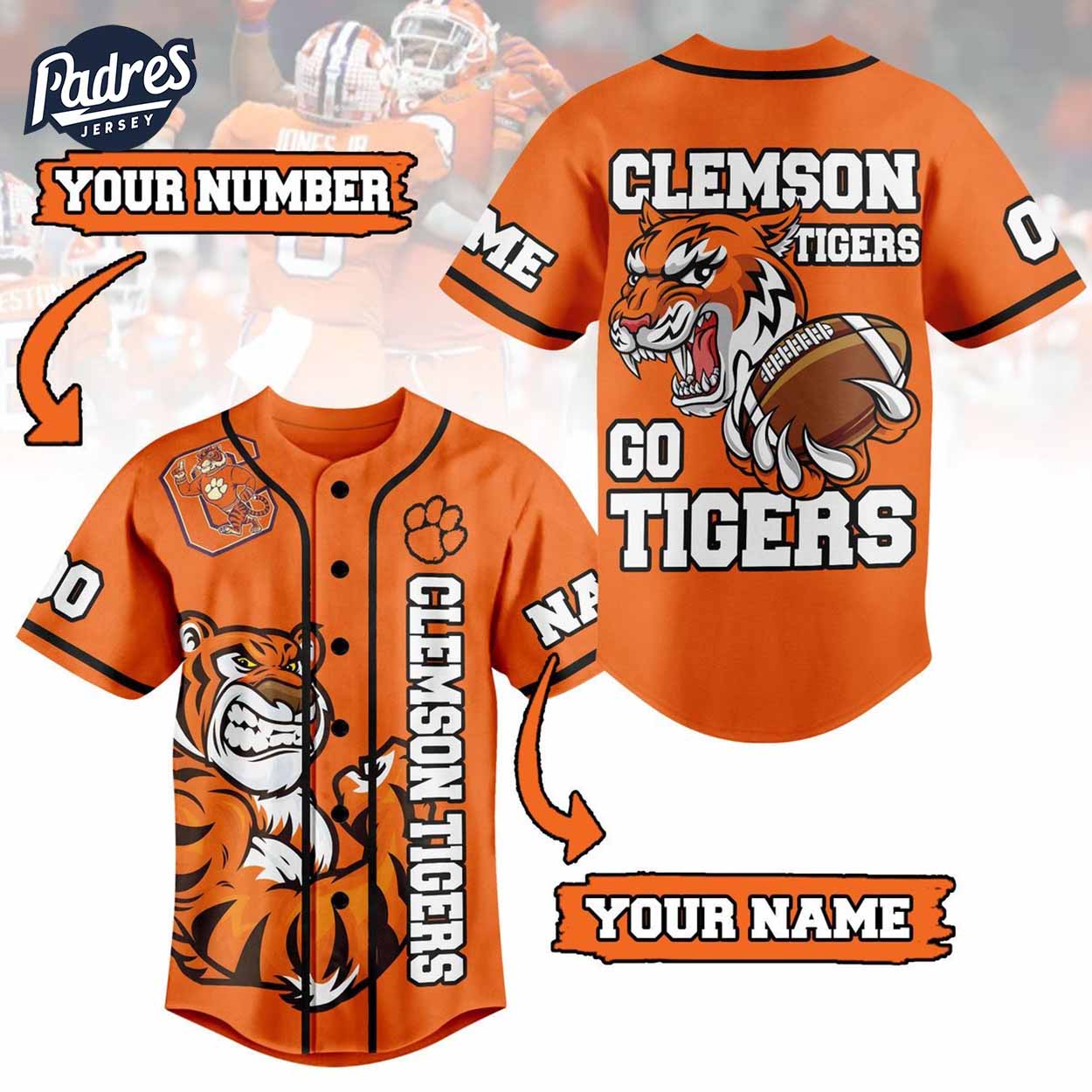 Custom Clemson Tigers Football Baseball Jersey - Padres Jersey Oasis: Elevate Your Baseball Style Game
