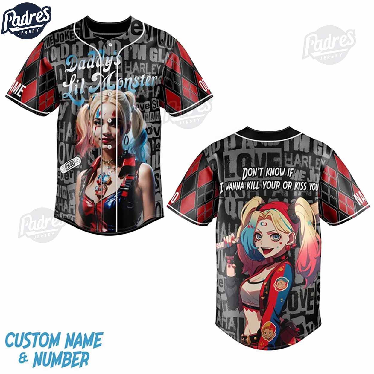 Custom DC Studios Harley Quinn Baseball Jersey - Padres Jersey Oasis: Elevate Your Baseball Style Game