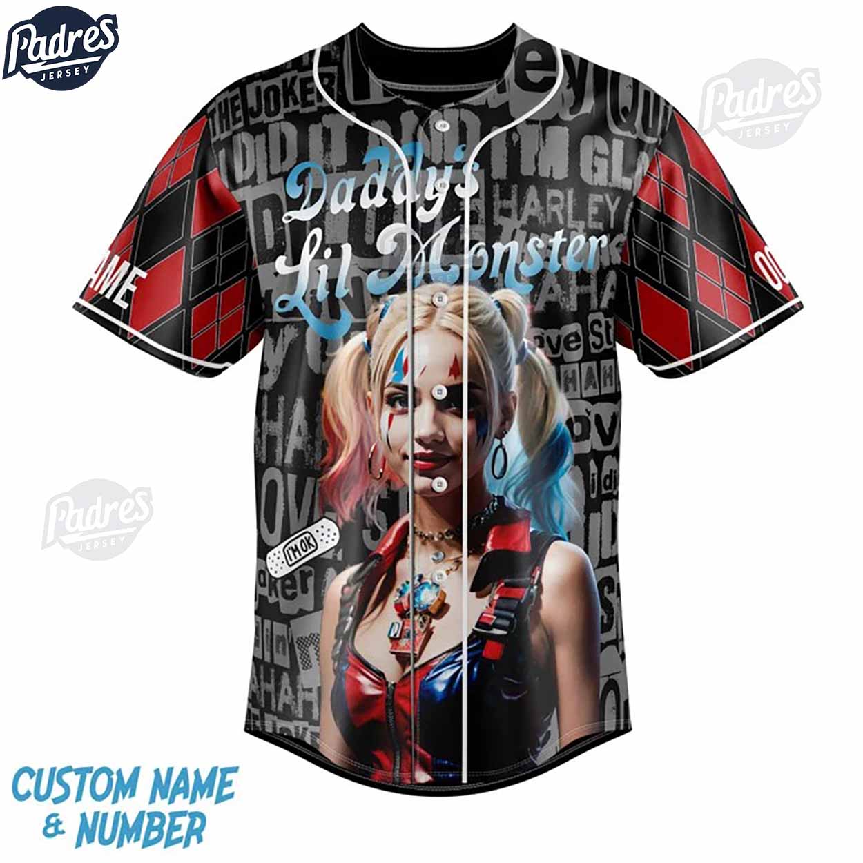 Custom DC Studios Harley Quinn Baseball Jersey - Padres Jersey Oasis: Elevate Your Baseball Style Game
