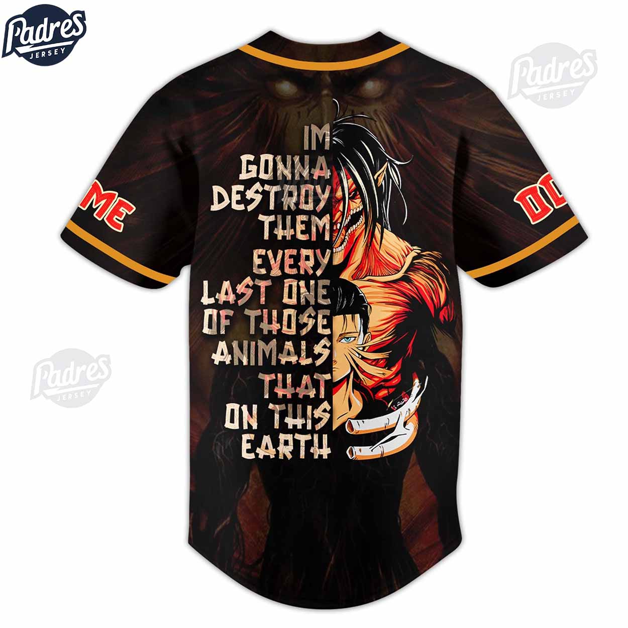 Custom Eren Attack On Titan Anime Baseball Jersey - Padres Jersey Oasis: Elevate Your Baseball Style Game