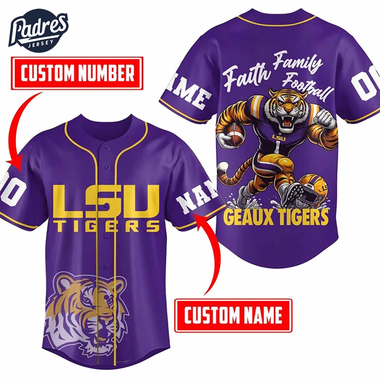 Custom Faith Family Lsu Tigers Football Baseball Jersey - Padres Jersey Oasis: Elevate Your Baseball Style Game