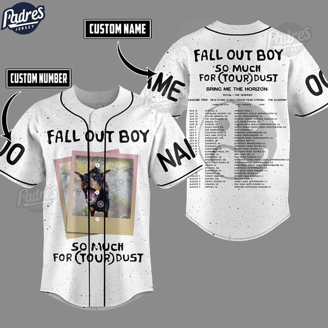 Custom Fall Out Boy So Much For Tour Dust White Baseball Jersey - Padres Jersey Oasis: Elevate Your Baseball Style Game