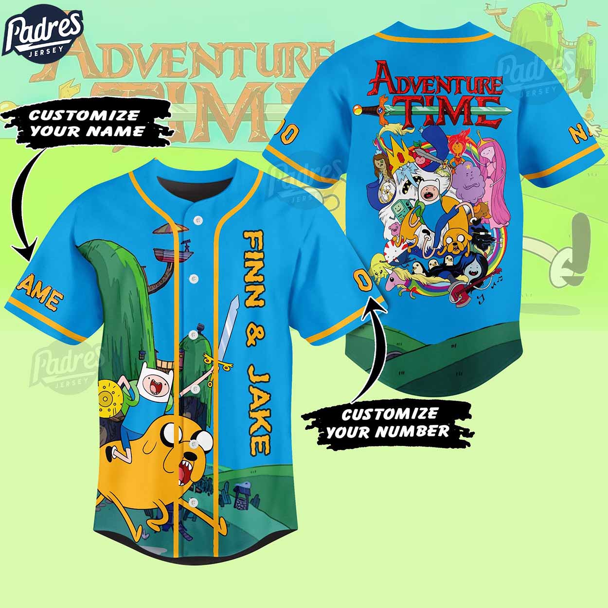 Custom Finn And Jack Adventure Time Baseball Jersey Style - Padres Jersey Oasis: Elevate Your Baseball Style Game