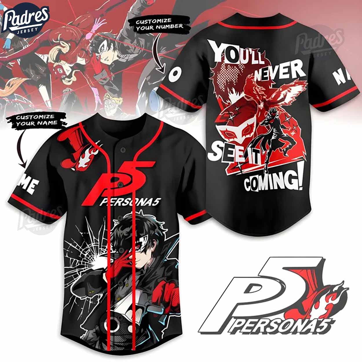 Custom Gamer Persona 5 Baseball Jersey - Padres Jersey Oasis: Elevate Your Baseball Style Game