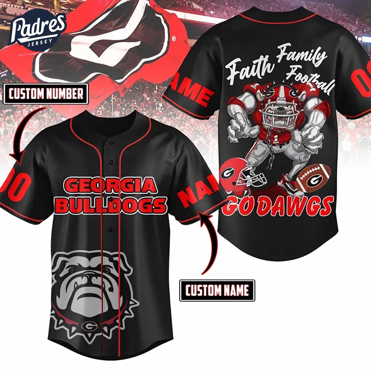 Custom Georgia Bulldogs NCAA Football Baseball Jersey - Padres Jersey Oasis: Elevate Your Baseball Style Game