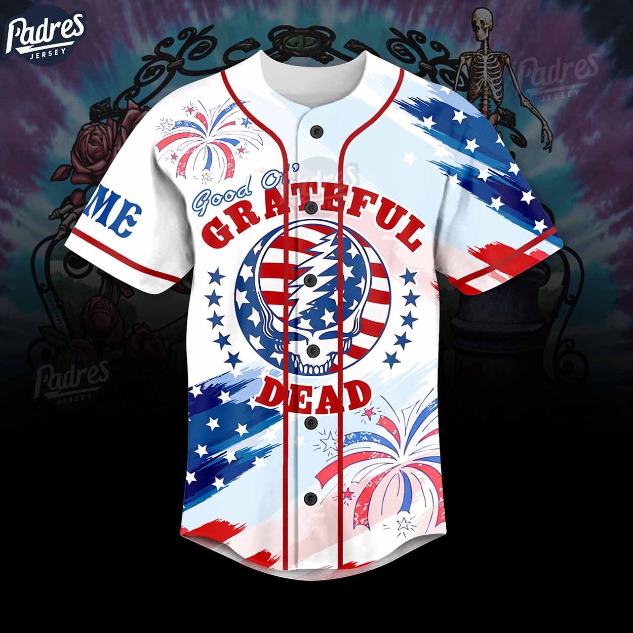 Custom Happy 4th Of July Grateful Dead Baseball Jersey Style - Padres Jersey Oasis: Elevate Your Baseball Style Game