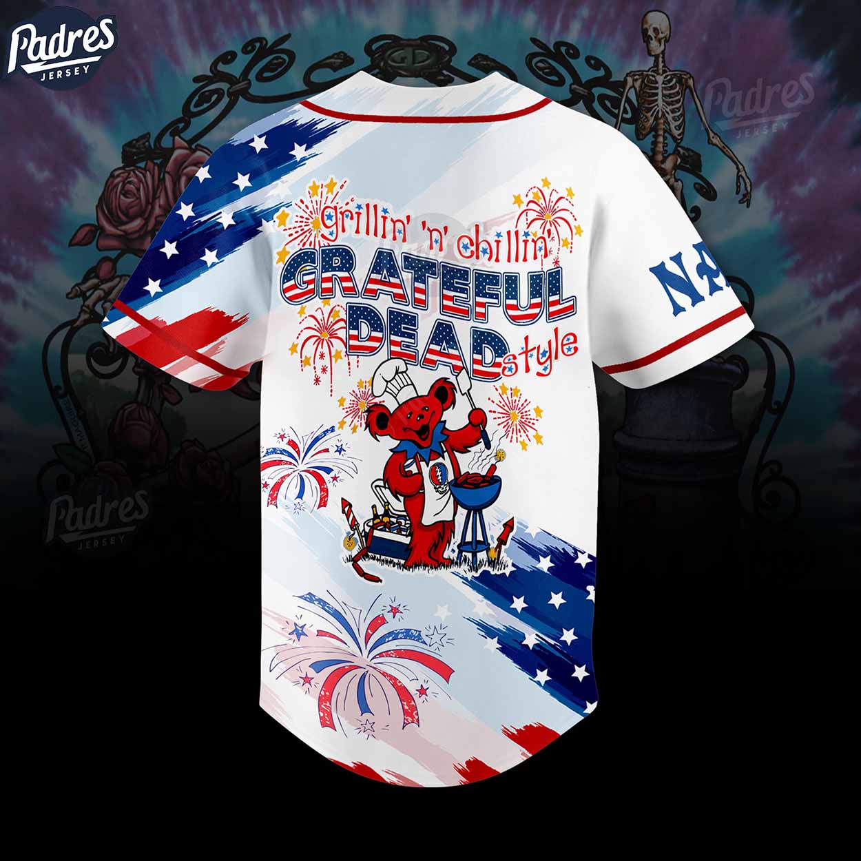 Custom Happy 4th Of July Grateful Dead Baseball Jersey Style - Padres Jersey Oasis: Elevate Your Baseball Style Game