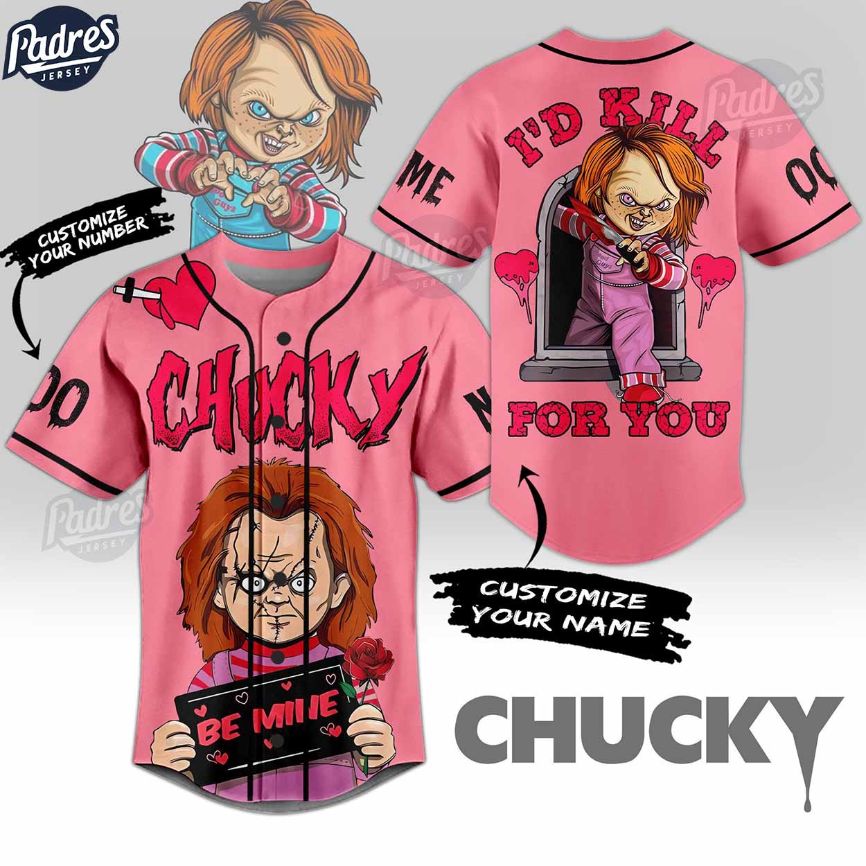 Custom Happy Valentine Chucky Wanna Play Baseball Jersey - Padres Jersey Oasis: Elevate Your Baseball Style Game
