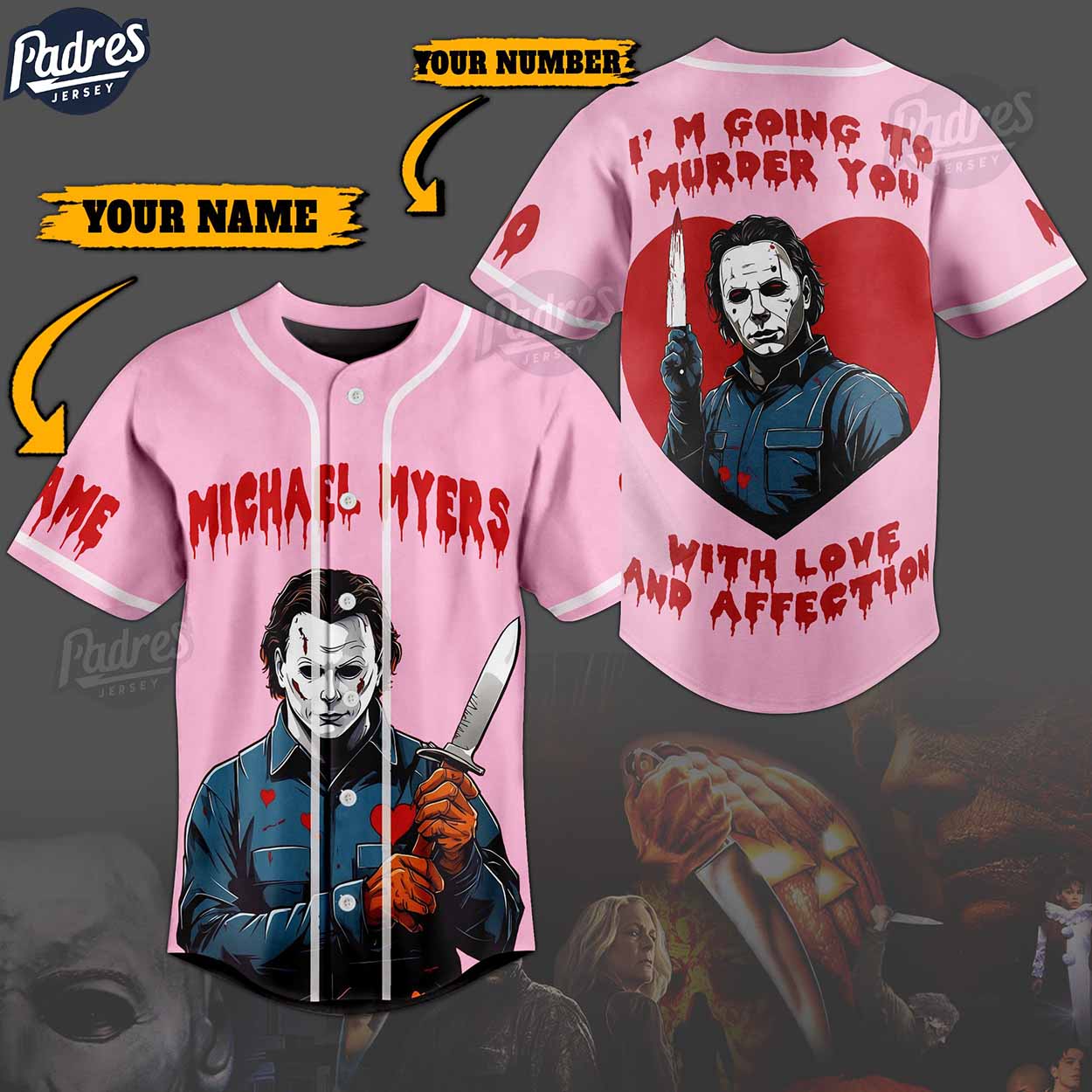 Custom Happy Valentine Michael Myers Baseball Jersey - Padres Jersey Oasis: Elevate Your Baseball Style Game