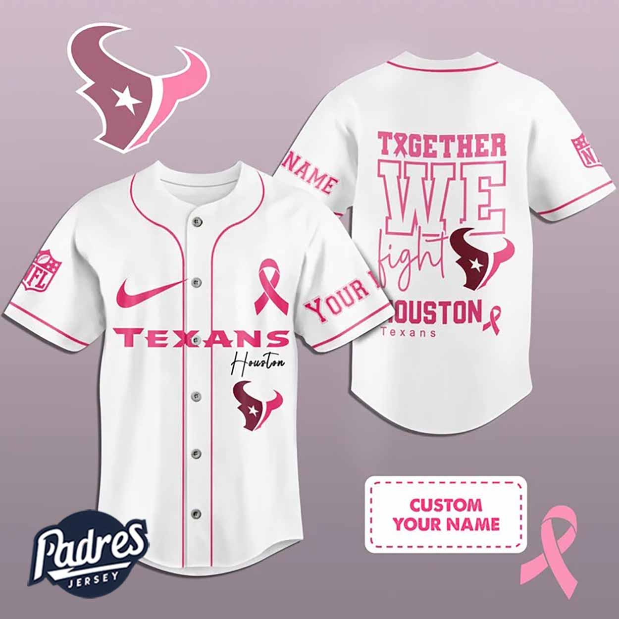 Custom Houston Texans Breast Cancer Baseball Jersey - Padres Jersey Oasis: Elevate Your Baseball Style Game