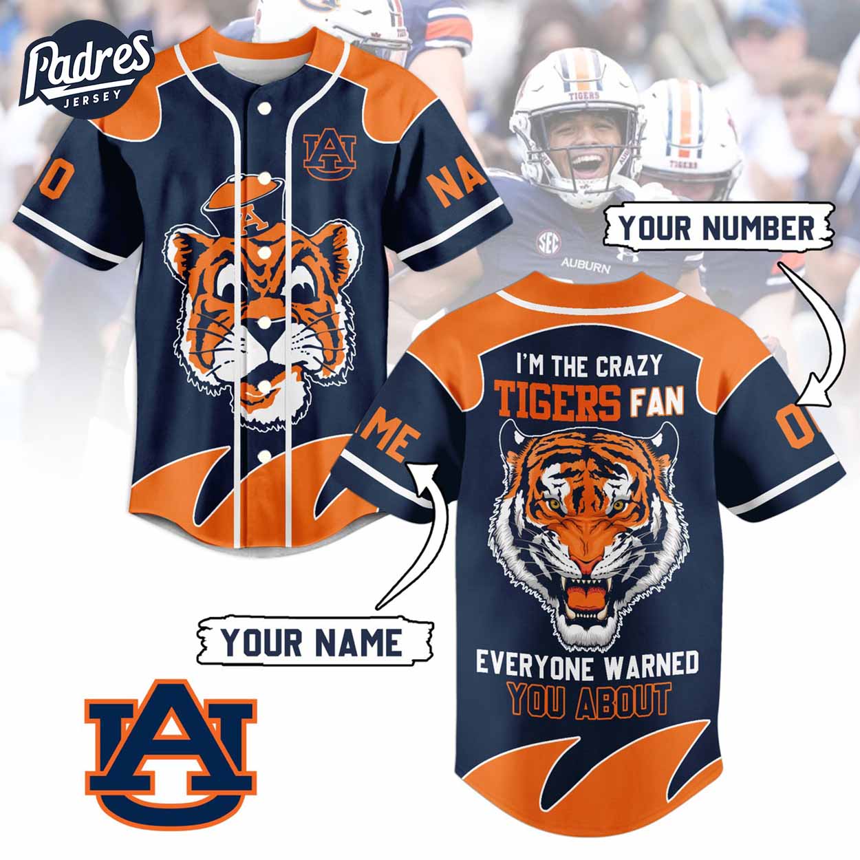 Custom I Am The Crazy Tigers Fan Auburn Tigers Football Baseball Jersey - Padres Jersey Oasis: Elevate Your Baseball Style Game