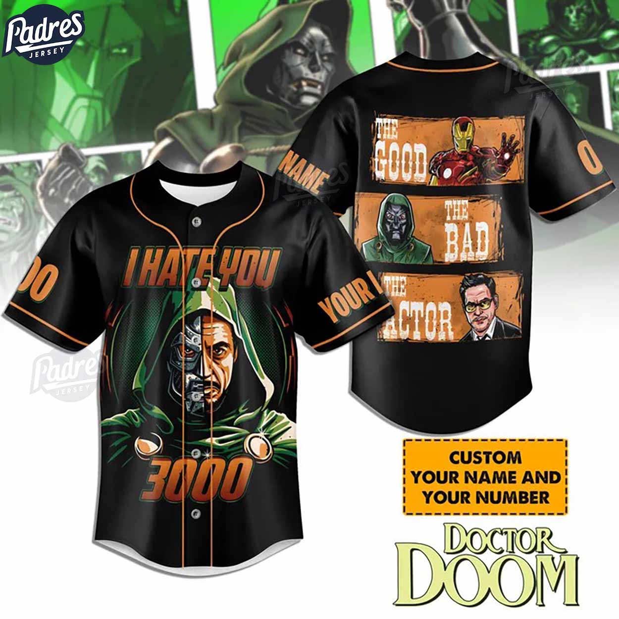 Custom I Hate You 3000 Doctor Doom Baseball Jersey - Padres Jersey Oasis: Elevate Your Baseball Style Game