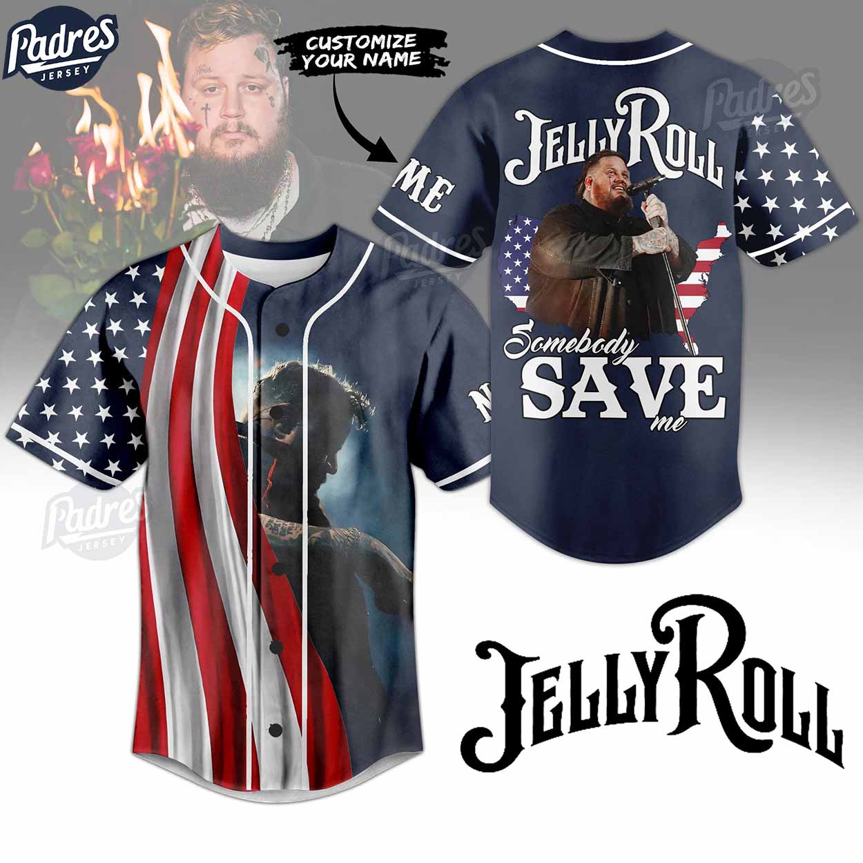 Custom Jelly Roll Somebody Save Me USA Baseball Jersey - Padres Jersey Oasis: Elevate Your Baseball Style Game
