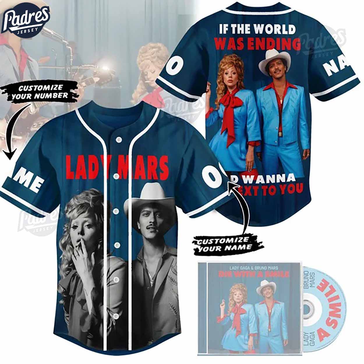 Custom Lady GaGa Die With A Smile Baseball Jersey - Padres Jersey Oasis: Elevate Your Baseball Style Game