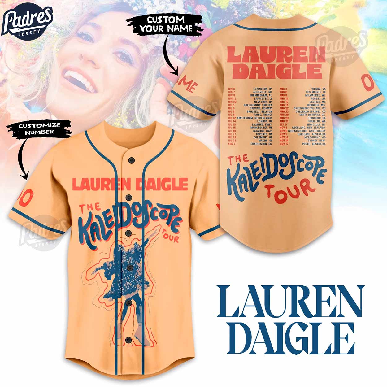Custom Lauren Daigle The Kaleidoscope Tour Music Baseball Jersey - Padres Jersey Oasis: Elevate Your Baseball Style Game