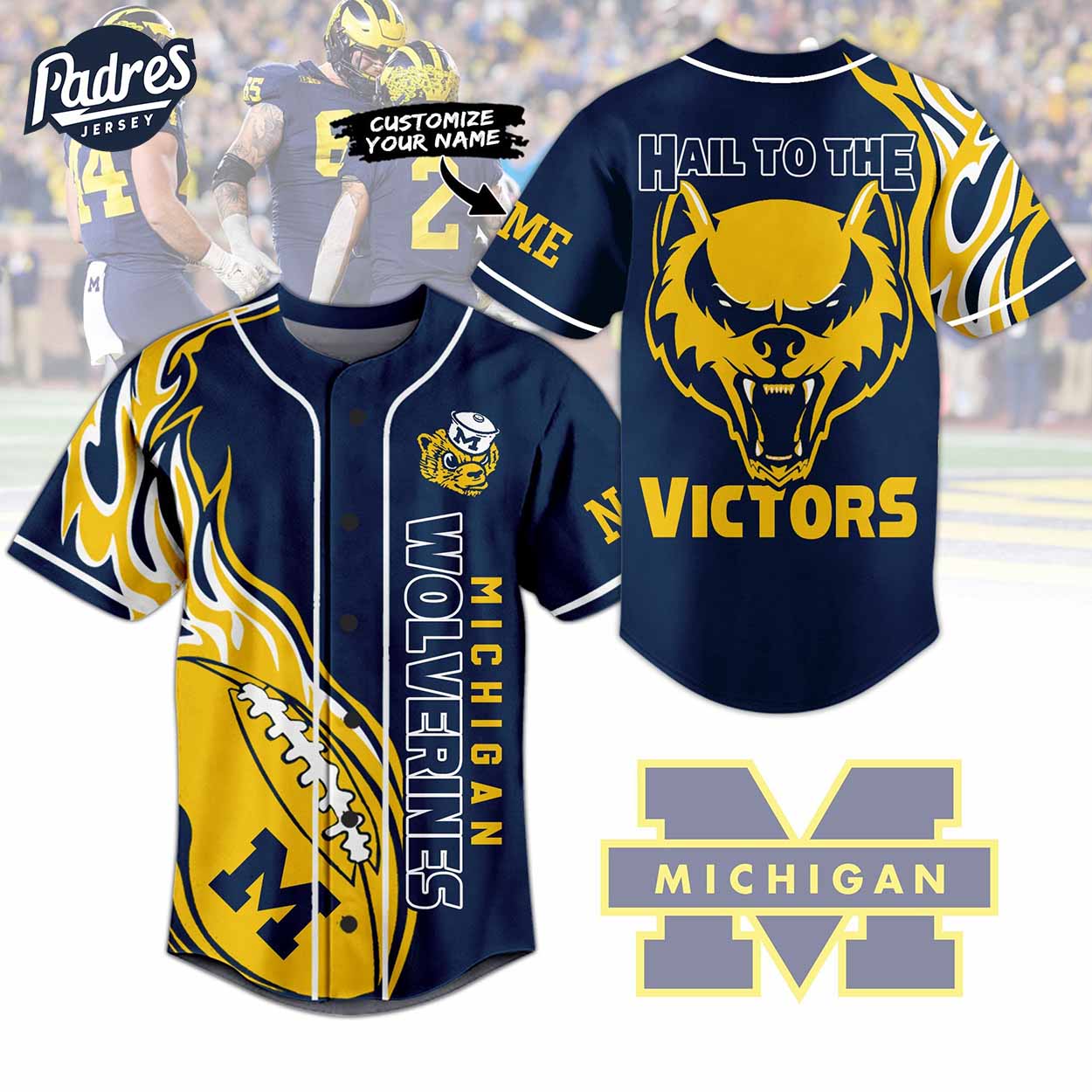Custom Michigan Hail to The Victors Go Blue Football Baseball Jersey - Padres Jersey Oasis: Elevate Your Baseball Style Game