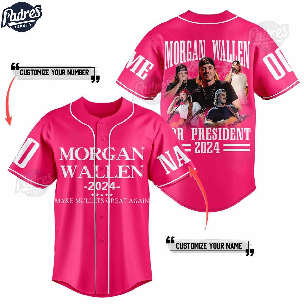 Custom Morgan Wallen For President 2024 Pink Baseball Jersey - Padres Jersey Oasis: Elevate Your Baseball Style Game