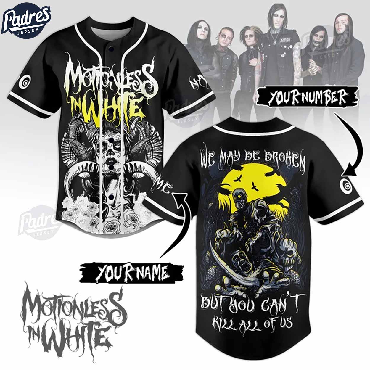 Custom Motionless In White Rock Band Music Baseball Jersey Style - Padres Jersey Oasis: Elevate Your Baseball Style Game