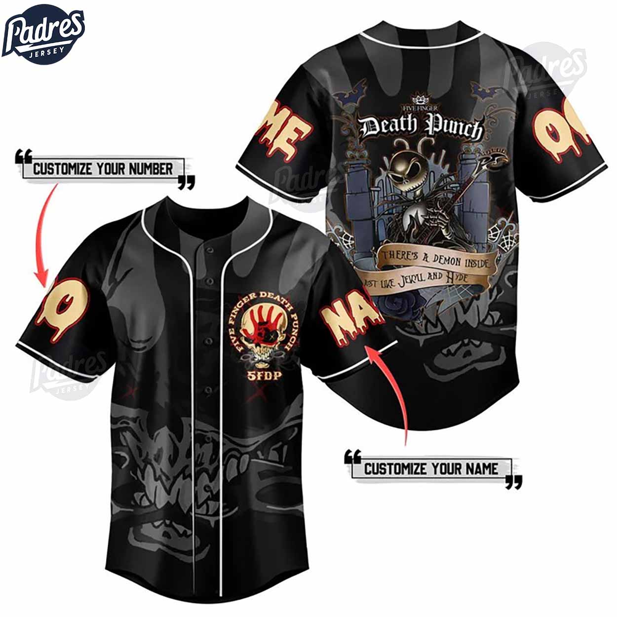 Custom Music Five Finger Death Punch Jack Skellington Baseball Jersey - Padres Jersey Oasis: Elevate Your Baseball Style Game