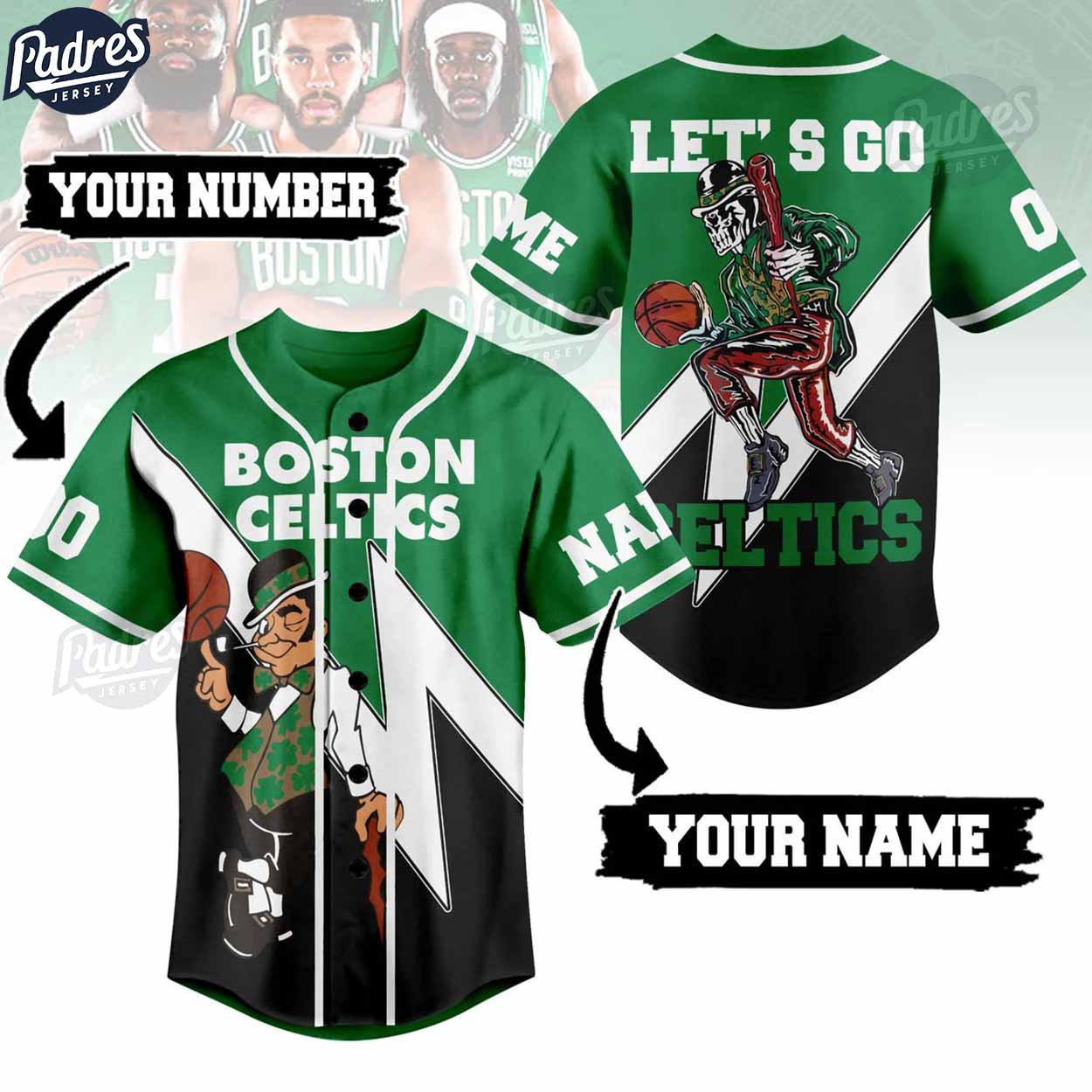 Custom NBA Let's Go Celtics Boston Celtics Baseball Jersey Style - Padres Jersey Oasis: Elevate Your Baseball Style Game