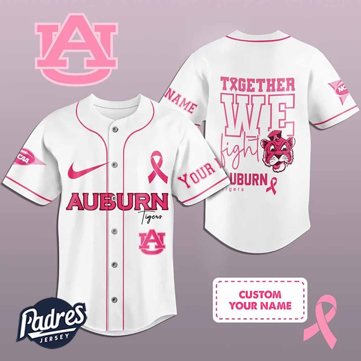 Custom NCAA Auburn Tigers Breast Cancer Baseball Jersey - Padres Jersey Oasis: Elevate Your Baseball Style Game