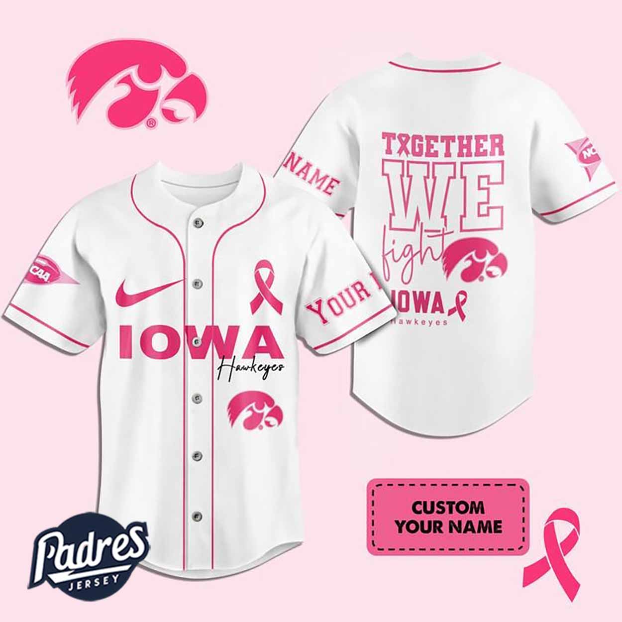 Custom NCAA Iowa Hawkeyes Breast Cancer Baseball Jersey - Padres Jersey Oasis: Elevate Your Baseball Style Game