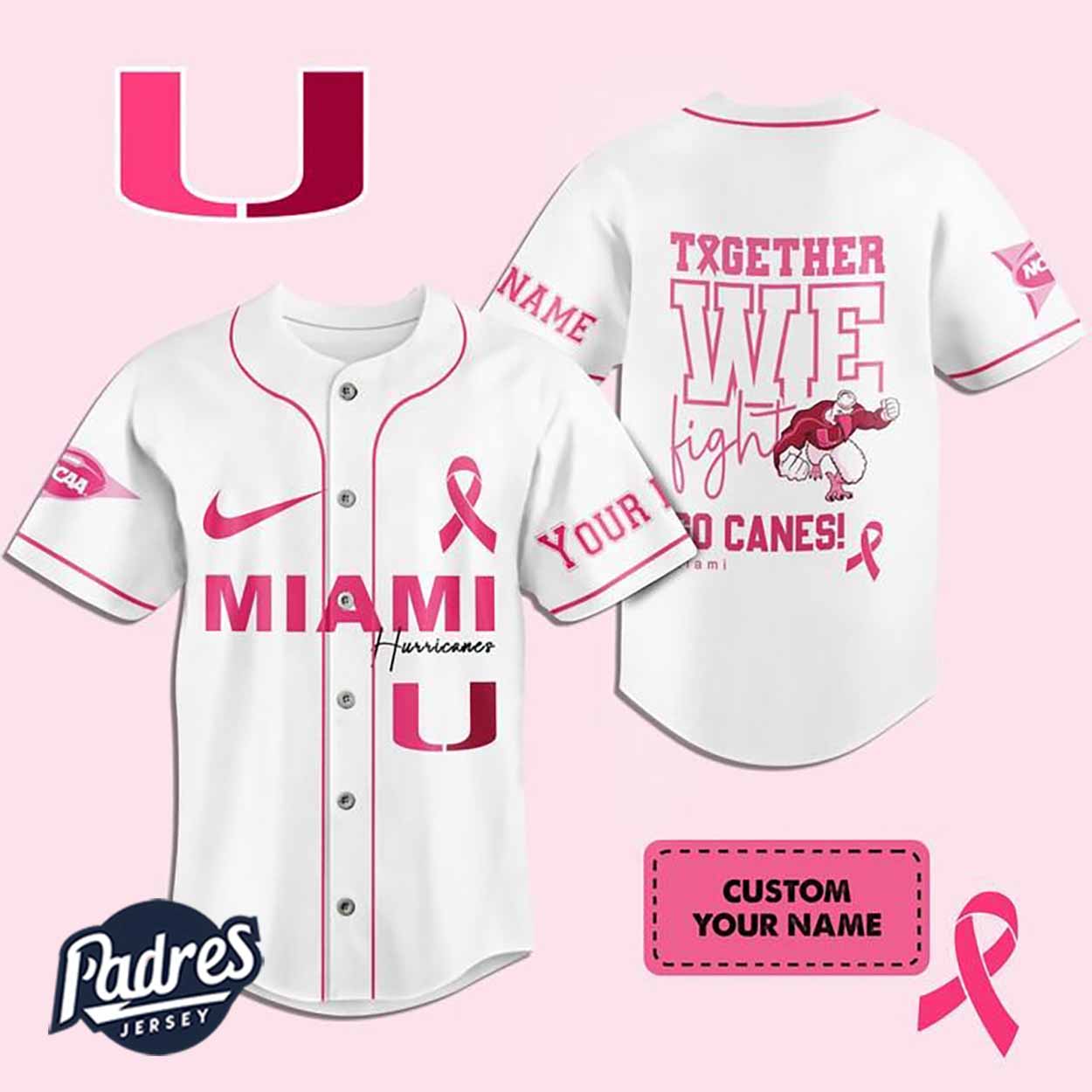 Custom NCAA Miami Hurricanes Breast Cancer Baseball Jersey - Padres Jersey Oasis: Elevate Your Baseball Style Game