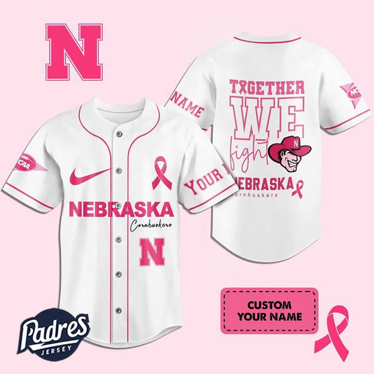 Custom NCAA Nebraska Cornhuskers Breast Cancer Baseball Jersey - Padres Jersey Oasis: Elevate Your Baseball Style Game