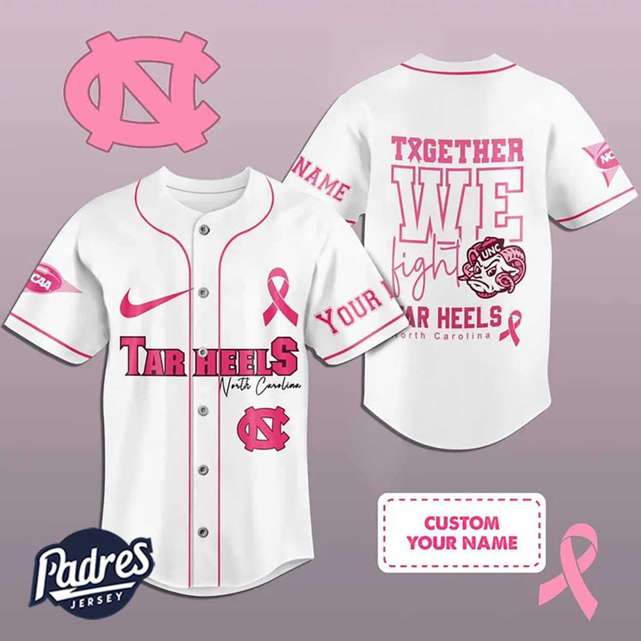 Custom NCAA North Carolina Tar Heels Breast Cancer Baseball Jersey - Padres Jersey Oasis: Elevate Your Baseball Style Game
