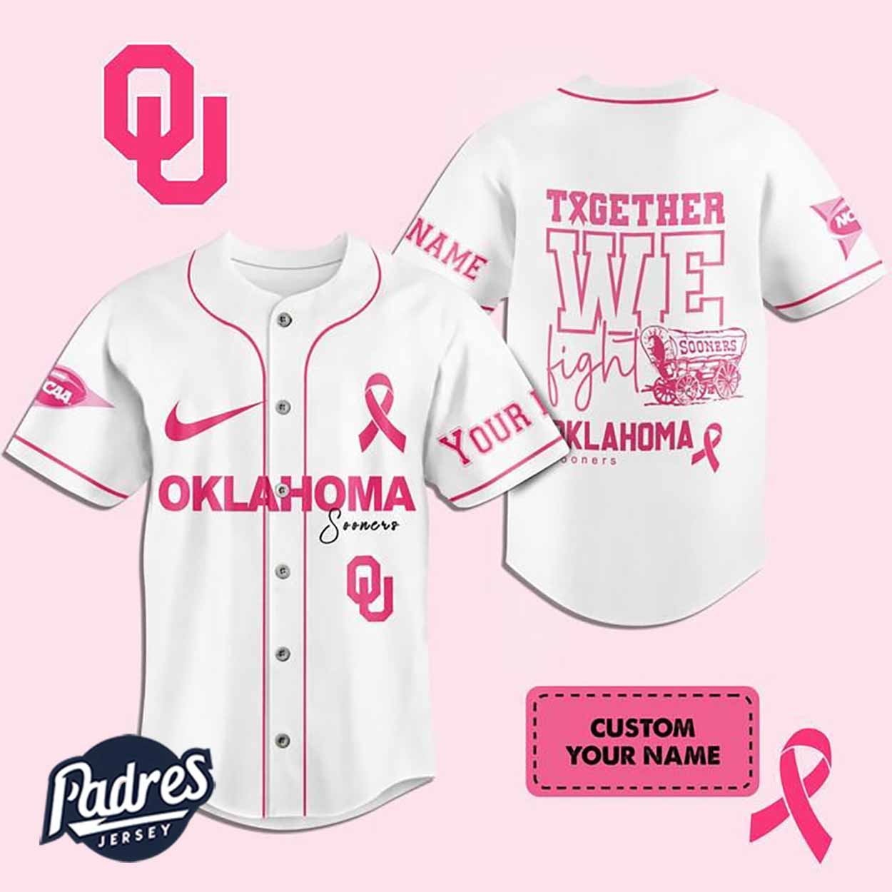 Custom NCAA Oklahoma Sooners Breast Cancer Baseball Jersey - Padres Jersey Oasis: Elevate Your Baseball Style Game