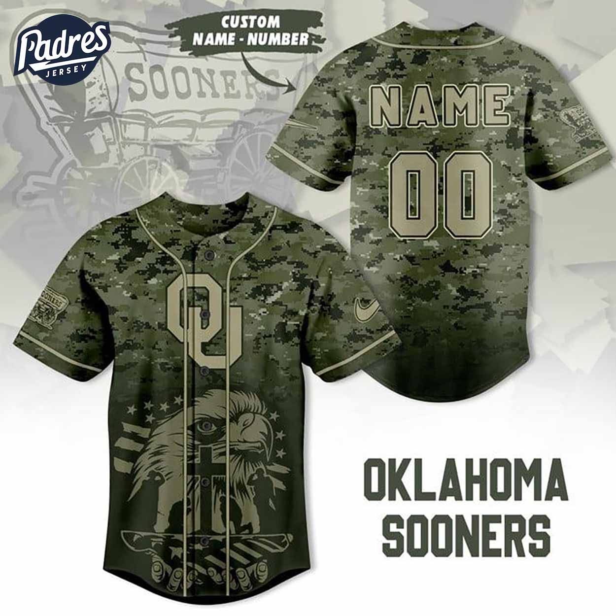Custom NCAA Oklahoma Sooners Eagle Camo Baseball Jersey - Padres Jersey Oasis: Elevate Your Baseball Style Game