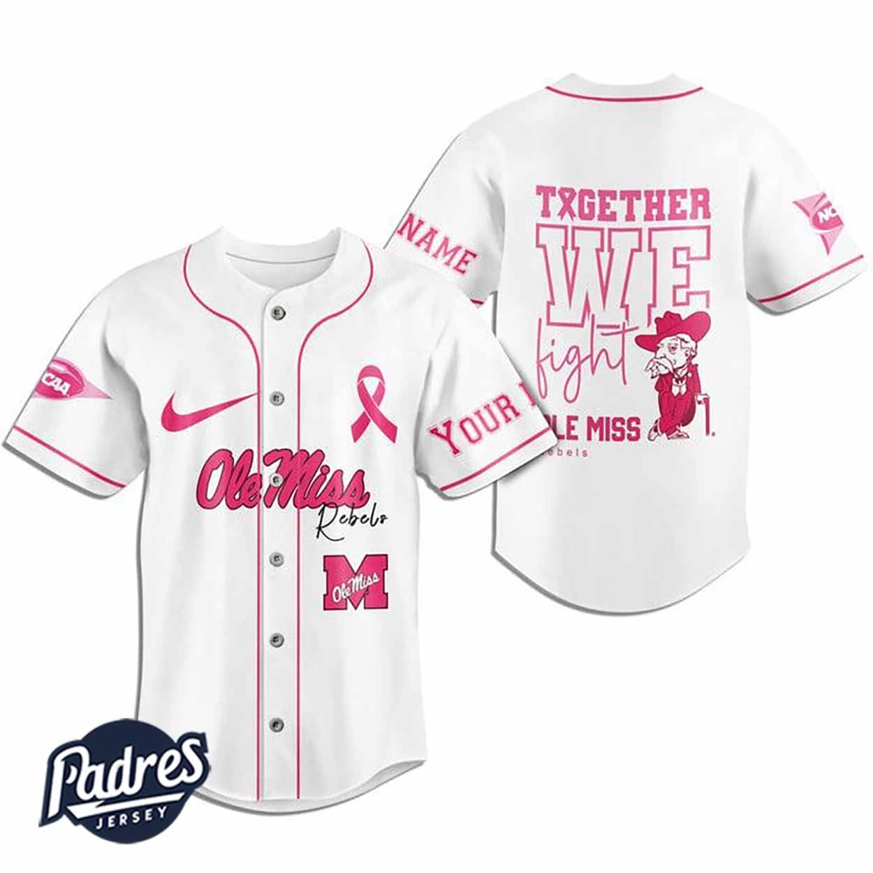 Custom NCAA Ole Miss Rebels Breast Cancer Baseball Jersey - Padres Jersey Oasis: Elevate Your Baseball Style Game