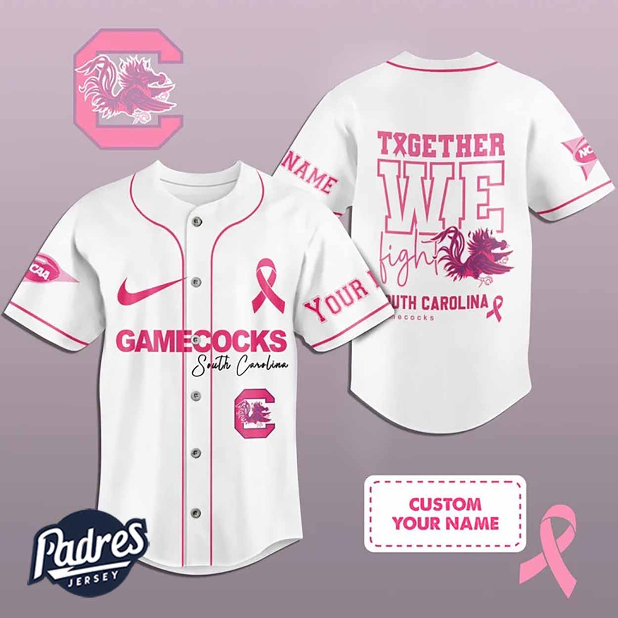 Custom NCAA South Carolina Gamecocks Breast Cancer Baseball Jersey - Padres Jersey Oasis: Elevate Your Baseball Style Game