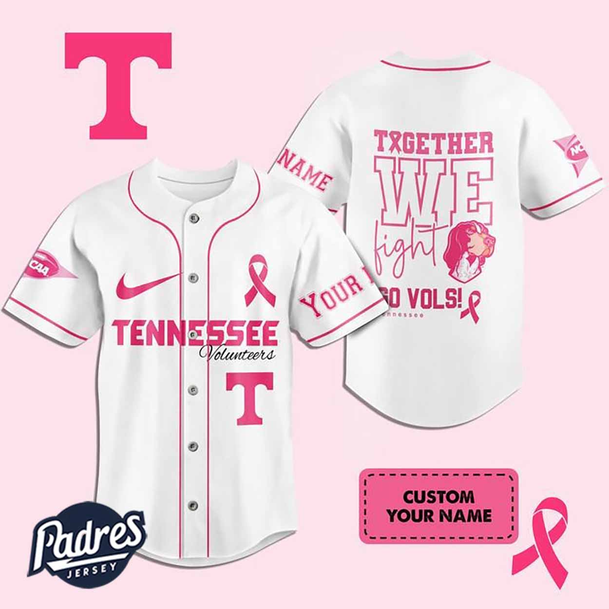 Custom NCAA Tennessee Volunteers Breast Cancer Baseball Jersey - Padres Jersey Oasis: Elevate Your Baseball Style Game