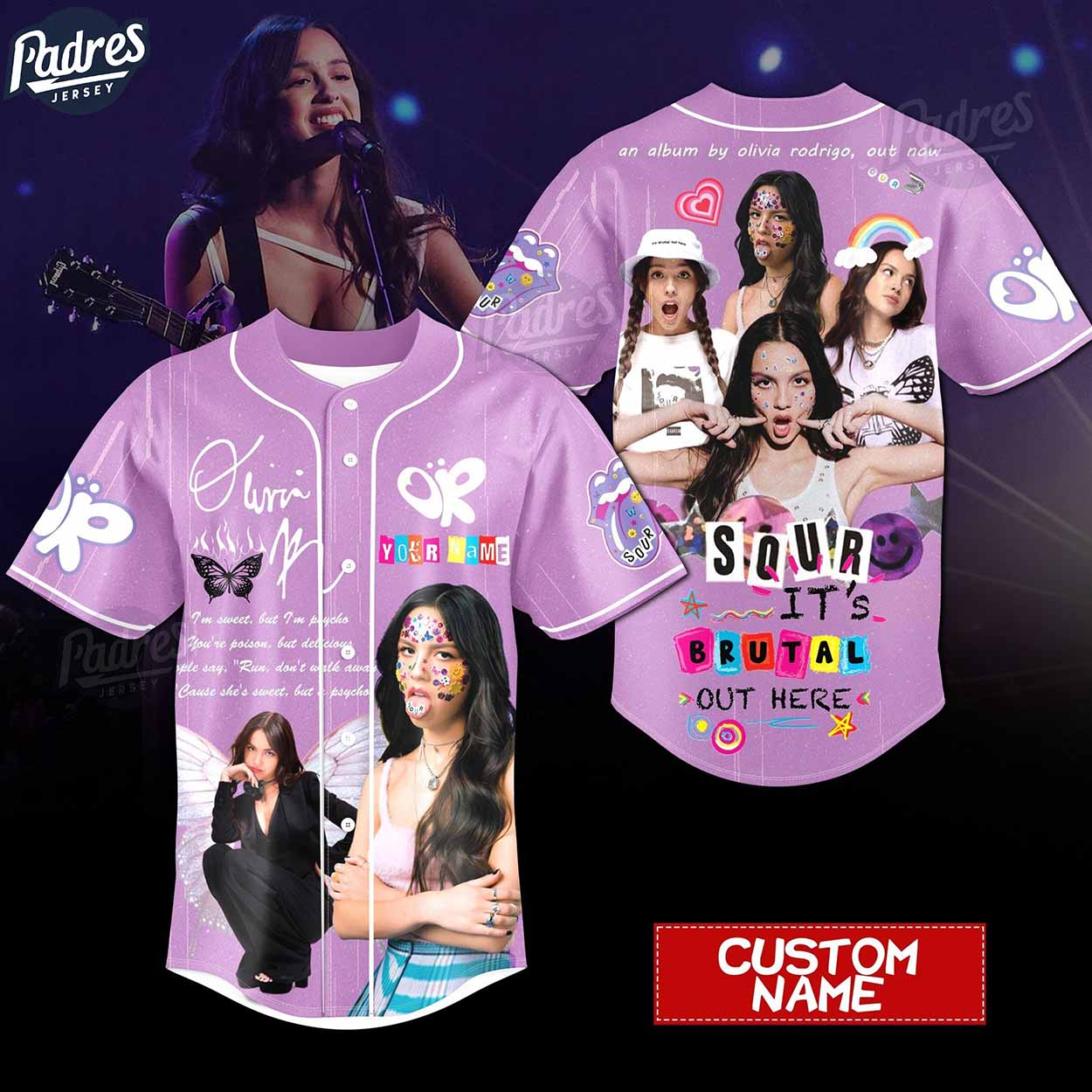 Custom Name Olivia Rodrigo Music Baseball Jersey Style - Padres Jersey Oasis: Elevate Your Baseball Style Game