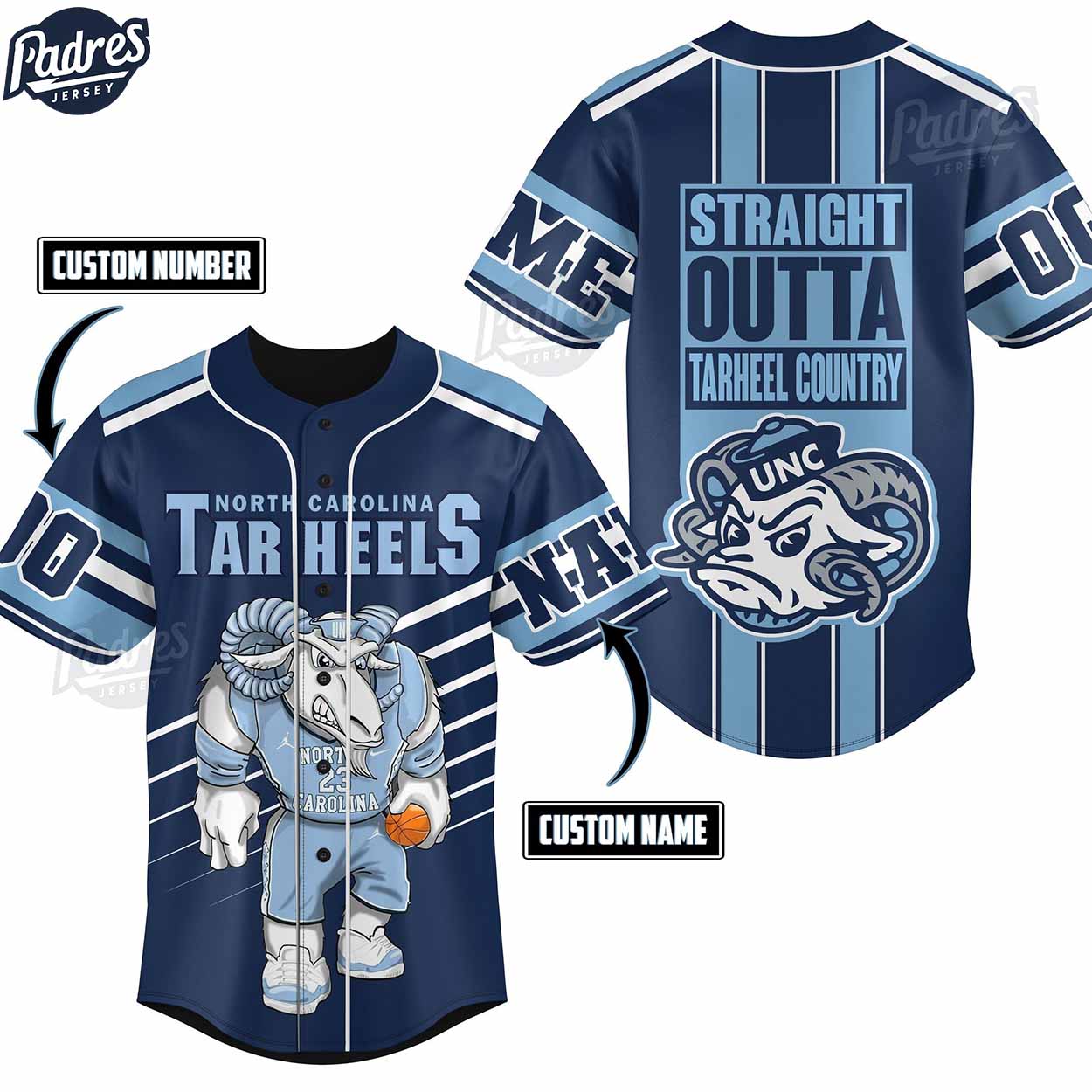 Custom North Carolina Tar Heels basketball players Baseball Jersey Style - Padres Jersey Oasis: Elevate Your Baseball Style Game