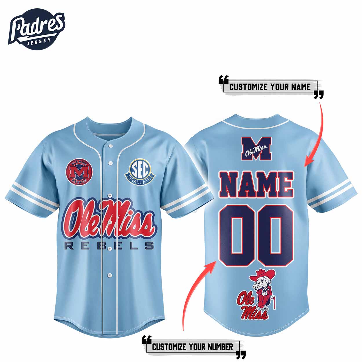 Custom Ole Miss Rebels Football Baseball Jersey - Padres Jersey Oasis: Elevate Your Baseball Style Game