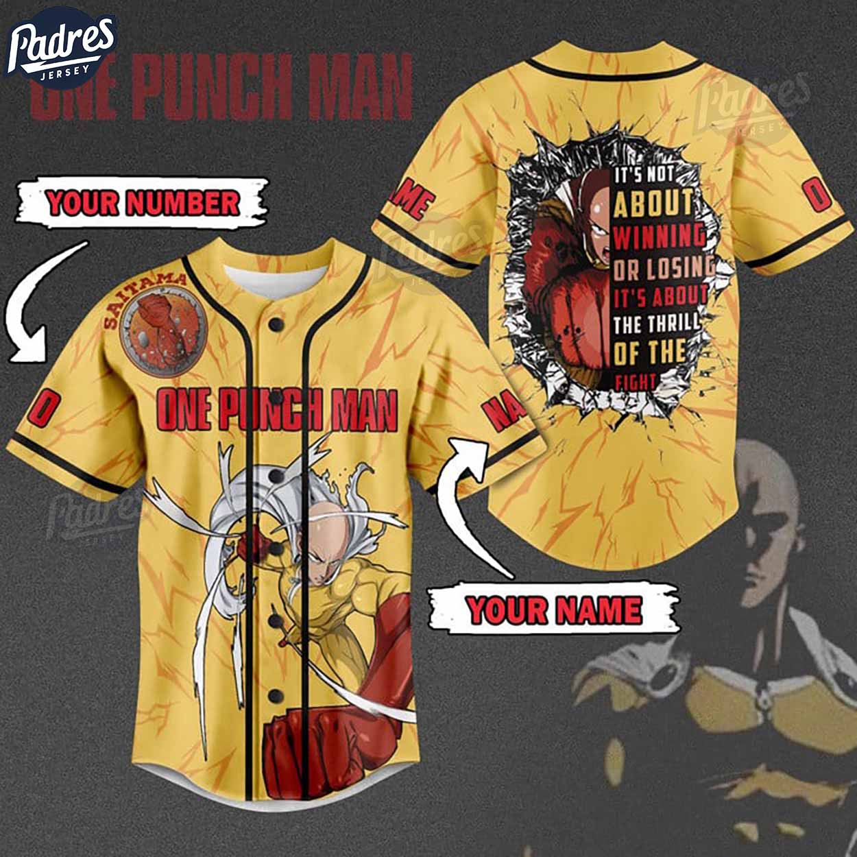 Custom One Punch Man Saitama Baseball Jersey - Padres Jersey Oasis: Elevate Your Baseball Style Game
