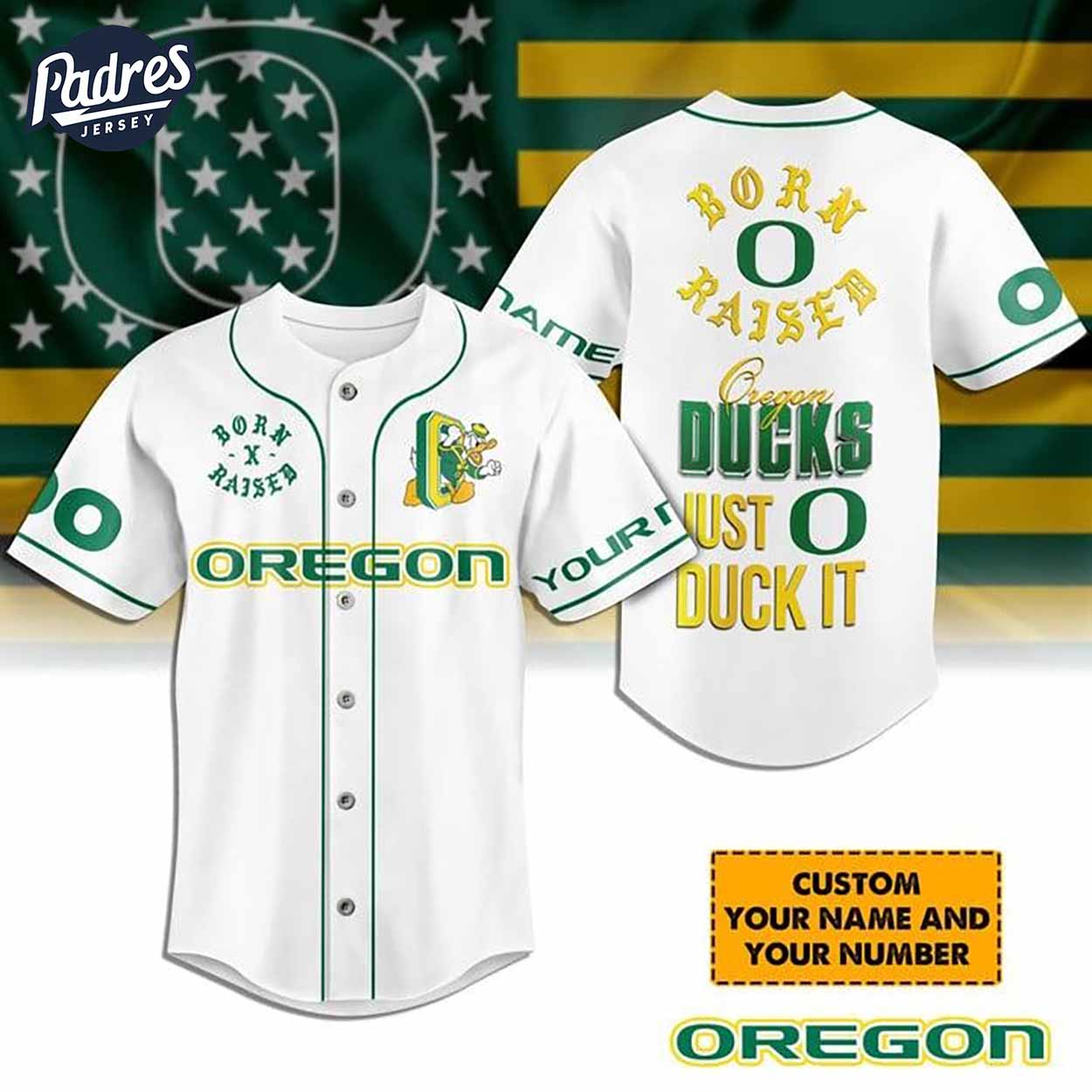 Custom Oregon Ducks Born And Raised Football White Baseball Jersey - Padres Jersey Oasis: Elevate Your Baseball Style Game