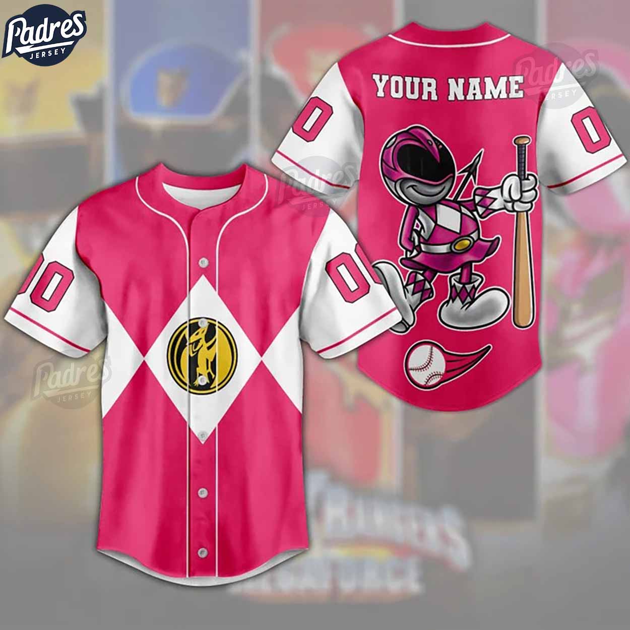 Custom Power Rangers Pink Ranger Baseball Jersey - Padres Jersey Oasis: Elevate Your Baseball Style Game