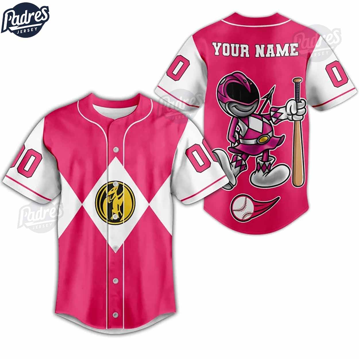 Custom Power Rangers Pink Ranger Baseball Jersey - Padres Jersey Oasis: Elevate Your Baseball Style Game